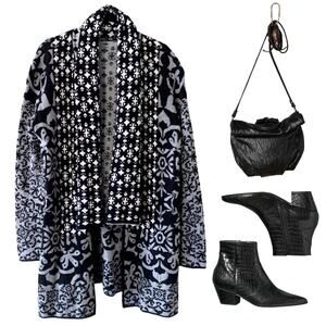 GYPSY05 ORVIETO DRAPE BLACK GRAY WHITE GYPSY SWEATER CARDIGAN SZ M $225